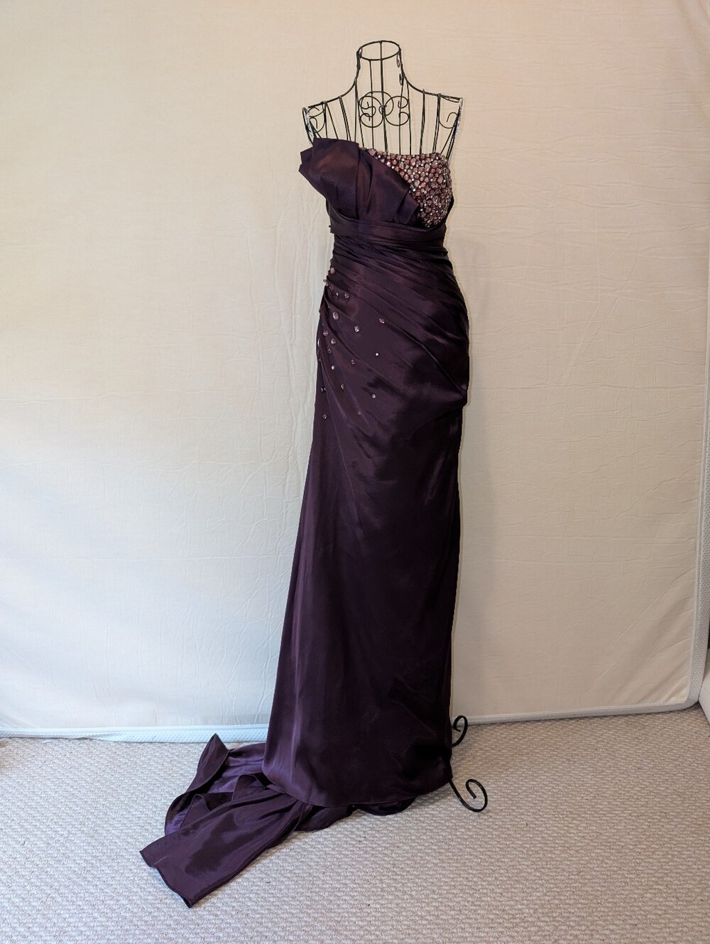 Purple Rhinestone Dress With Train